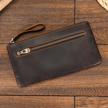 Xajzpa Men Women's Leather Purse Cellphone Pouch Iphone Bag Single Zipper Long Purse Slim Wallet for Coins Man Woman for Card Cash